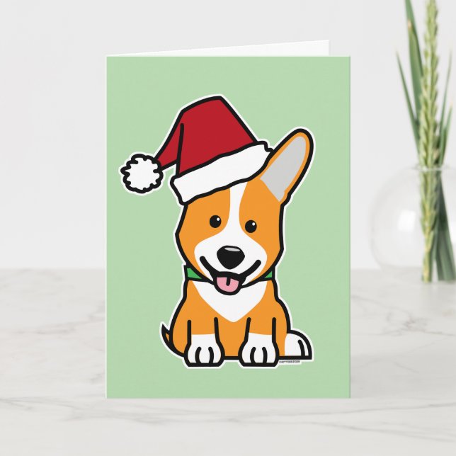 Corgi dog puppy Pembroke Welsh Christmas Santa hat Card (Front)