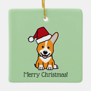 Corgi dog puppy Pembroke Welsh Christmas Santa hat Ceramic Ornament