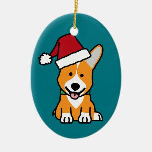 Corgi dog puppy Pembroke Welsh Christmas Santa hat Ceramic Tree Decoration