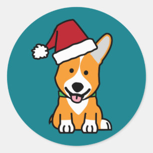 Corgi dog puppy Pembroke Welsh Christmas Santa hat Classic Round Sticker