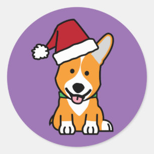Corgi dog puppy Pembroke Welsh Christmas Santa hat Classic Round Sticker