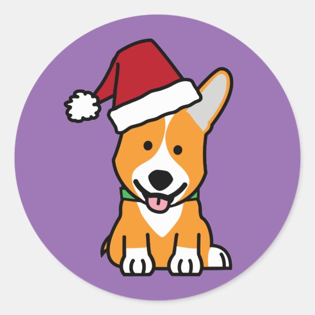 Corgi dog puppy Pembroke Welsh Christmas Santa hat Classic Round Sticker (Front)