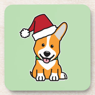 Corgi dog puppy Pembroke Welsh Christmas Santa hat Coaster