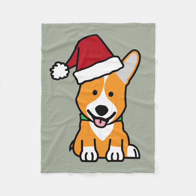 Corgi dog puppy Pembroke Welsh Christmas Santa hat Fleece Blanket (Front)