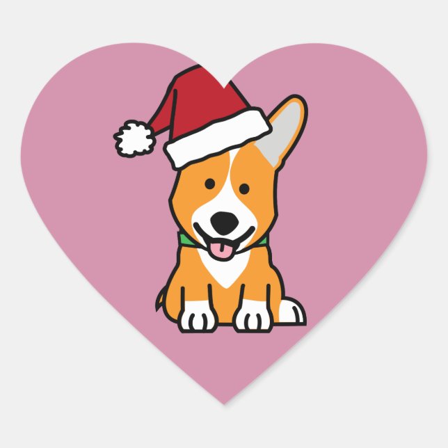 Corgi dog puppy Pembroke Welsh Christmas Santa hat Heart Sticker (Front)
