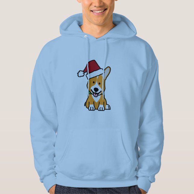 Corgi dog puppy Pembroke Welsh Christmas Santa hat Hoodie (Front)