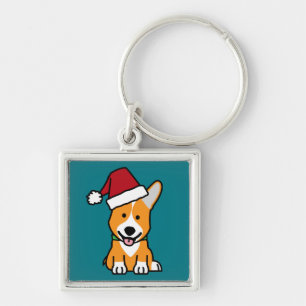 Corgi dog puppy Pembroke Welsh Christmas Santa hat Key Ring