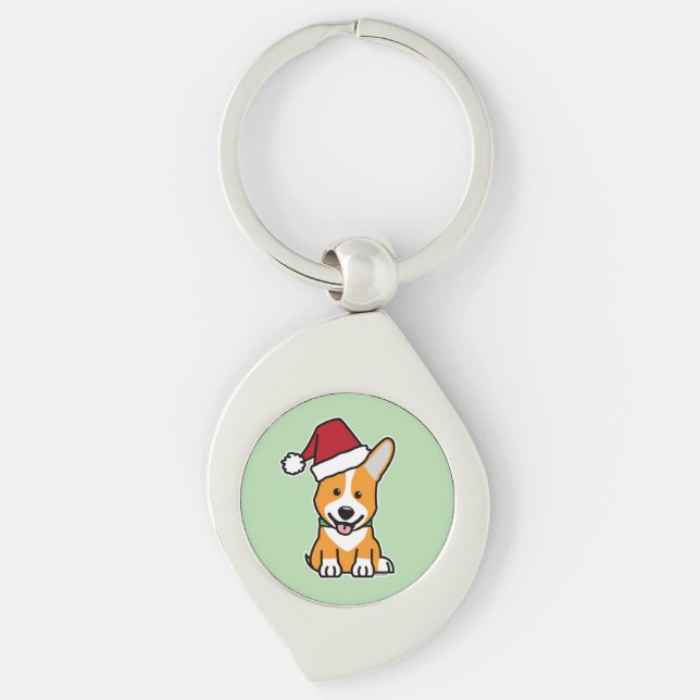 Corgi dog puppy Pembroke Welsh Christmas Santa hat Key Ring (Front)
