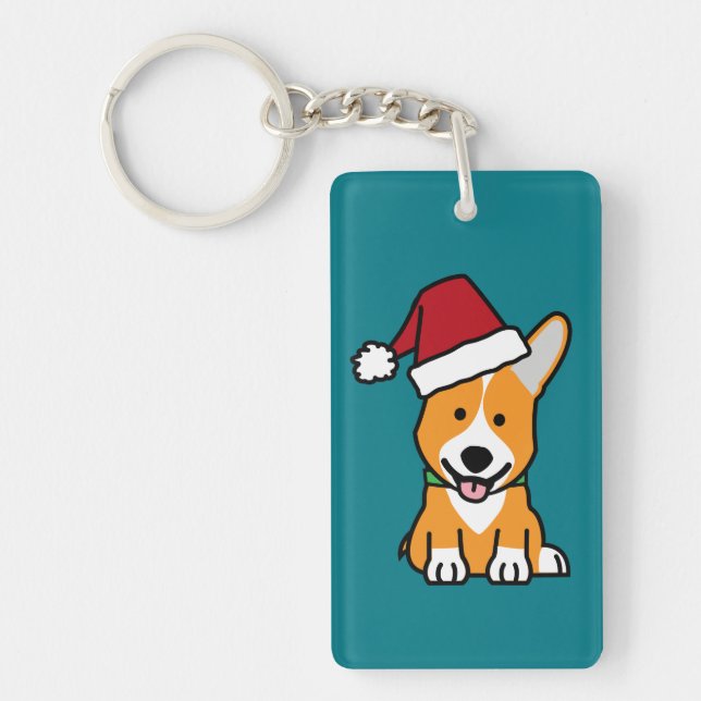Corgi dog puppy Pembroke Welsh Christmas Santa hat Key Ring (Front)