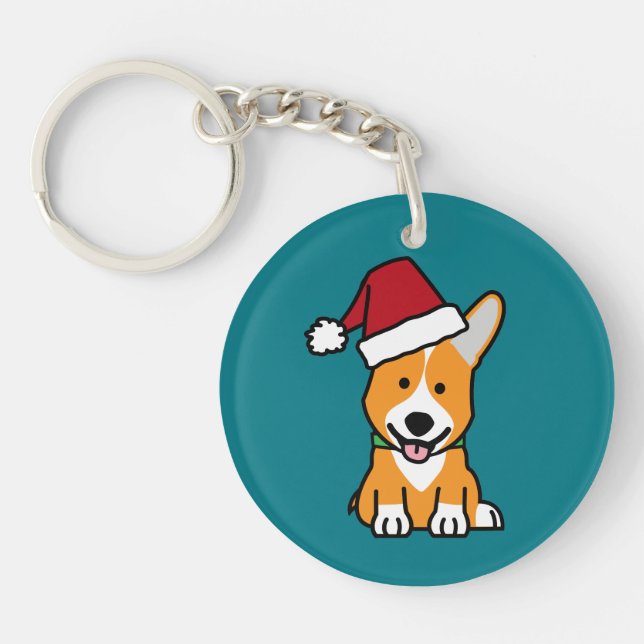 Corgi dog puppy Pembroke Welsh Christmas Santa hat Key Ring (Front)