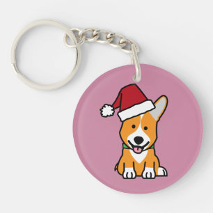 Corgi dog puppy Pembroke Welsh Christmas Santa hat Key Ring