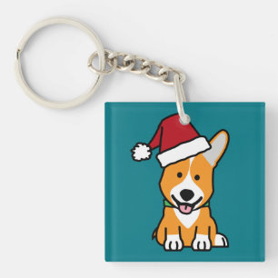 Corgi dog puppy Pembroke Welsh Christmas Santa hat Key Ring