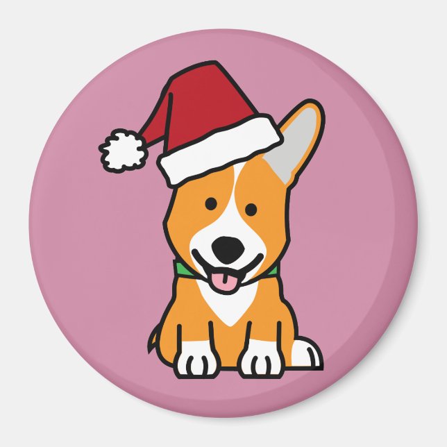 Corgi dog puppy Pembroke Welsh Christmas Santa hat Magnet (Front)