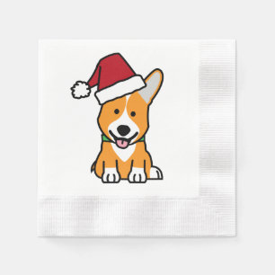 Corgi dog puppy Pembroke Welsh Christmas Santa hat Napkin
