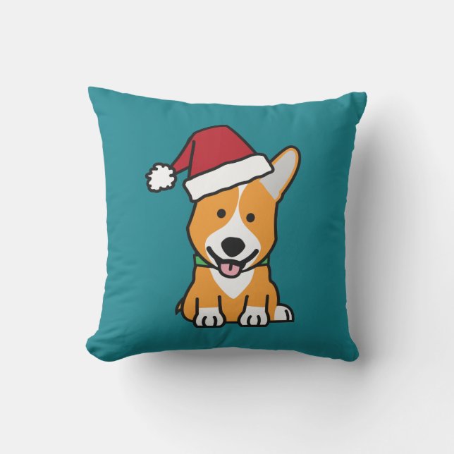 Corgi dog puppy Pembroke Welsh Christmas Santa hat Outdoor Cushion (Front)