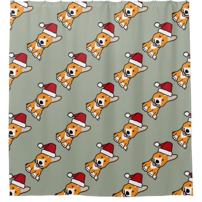 Corgi dog puppy Pembroke Welsh Christmas Santa hat Shower Curtain (Front)