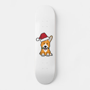 Corgi dog puppy Pembroke Welsh Christmas Santa hat Skateboard