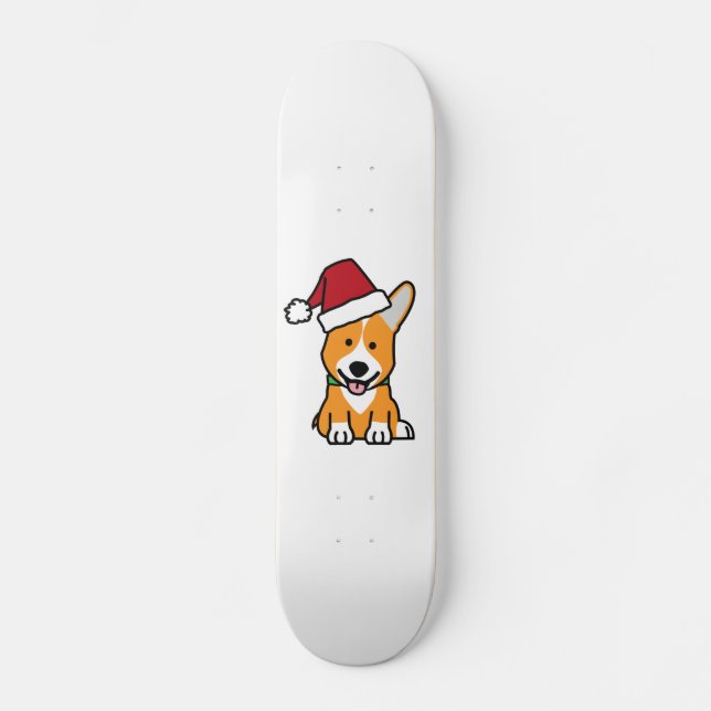 Corgi dog puppy Pembroke Welsh Christmas Santa hat Skateboard (Front)