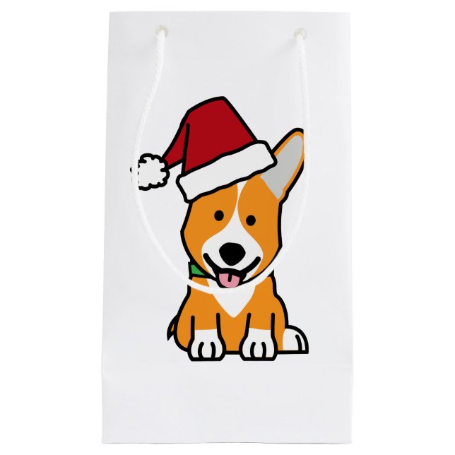 Corgi dog puppy Pembroke Welsh Christmas Santa hat Small Gift Bag (Front)