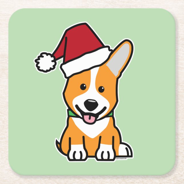 Corgi dog puppy Pembroke Welsh Christmas Santa hat Square Paper Coaster (Front)