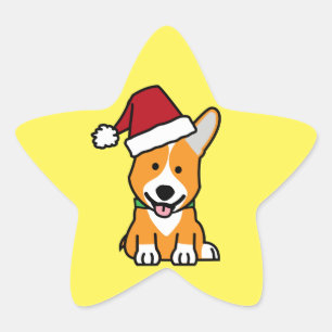 Corgi dog puppy Pembroke Welsh Christmas Santa hat Star Sticker