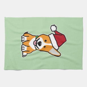 Corgi dog puppy Pembroke Welsh Christmas Santa hat Tea Towel