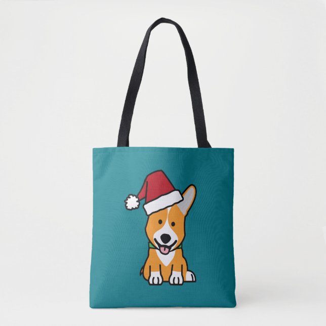 Corgi dog puppy Pembroke Welsh Christmas Santa hat Tote Bag (Front)