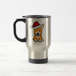 Corgi dog puppy Pembroke Welsh Christmas Santa hat Travel Mug