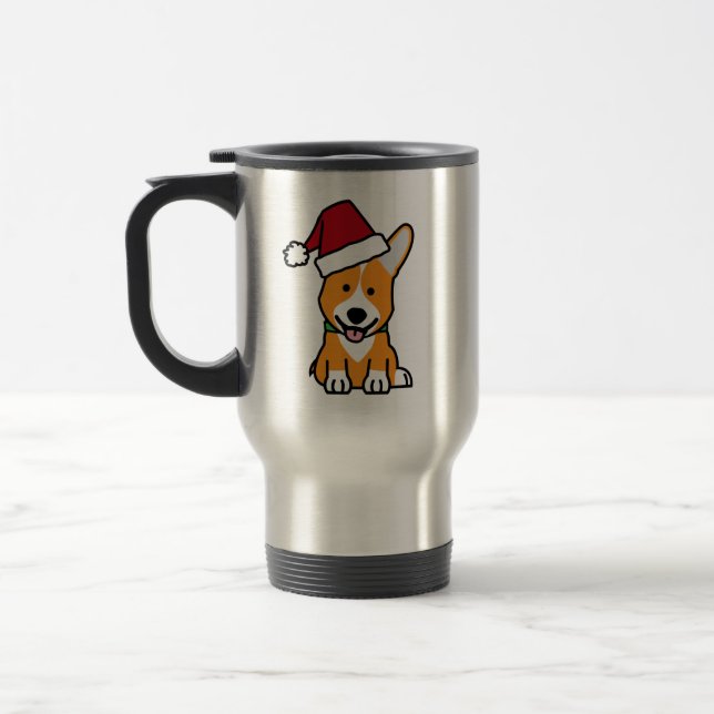 Corgi dog puppy Pembroke Welsh Christmas Santa hat Travel Mug (Left)