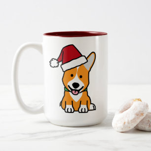 Corgi dog puppy Pembroke Welsh Christmas Santa hat Two-Tone Coffee Mug