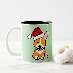 Corgi dog puppy Pembroke Welsh Christmas Santa hat Two-Tone Coffee Mug