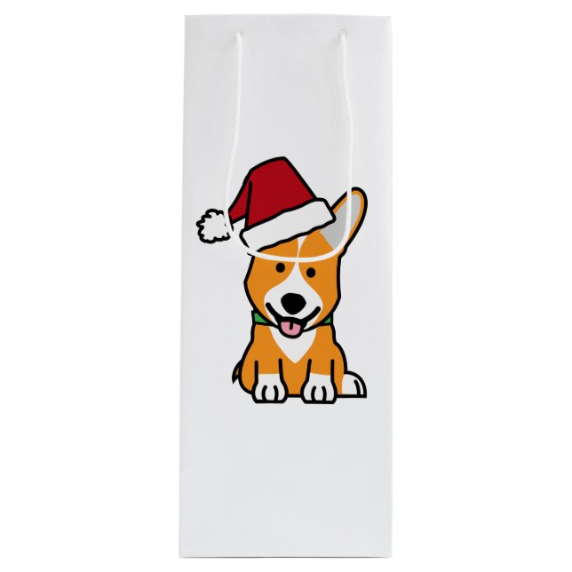 Corgi dog puppy Pembroke Welsh Christmas Santa hat Wine Gift Bag (Front)