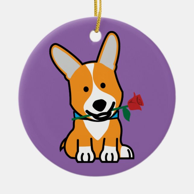 Corgi dog puppy Pembroke Welsh Valentine Rose Ceramic Tree Decoration (Front)