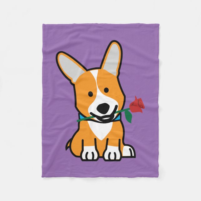 Corgi dog puppy Pembroke Welsh Valentine Rose Fleece Blanket (Front)