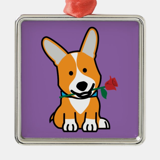 Corgi dog puppy Pembroke Welsh Valentine Rose Metal Tree Decoration (Front)