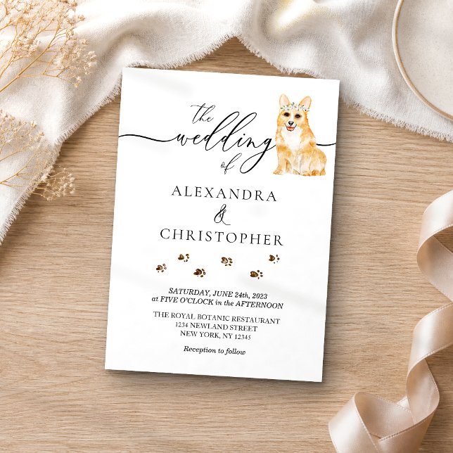 Corgi dog puppy Wedding Calligraphy Invitation (Creator Uploaded)