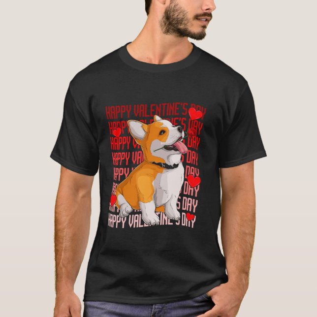 Corgi Dog Red Hearts Happy Valentines Day Boy Girl T-Shirt (Front)