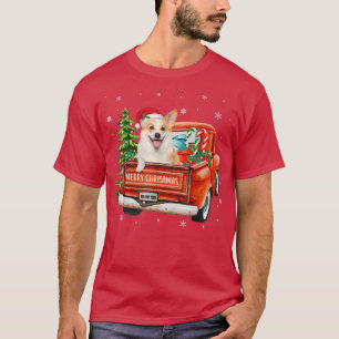 Corgi Dog Ride Red Truck Christmas Dog Lover Xmas T-Shirt