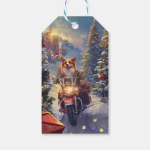 Corgi Dog Riding Motorcycle Christmas Gift Tags