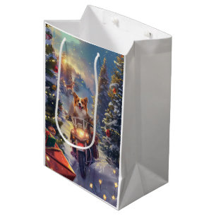 Corgi Dog Riding Motorcycle Christmas Medium Gift Bag