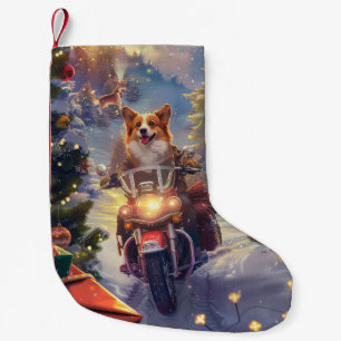 Corgi Dog Riding Motorcycle Christmas Small Christmas Stocking
