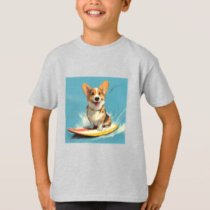 Corgi Dog Riding Surfboard T-Shirt