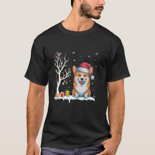 Corgi Dog Santa Hat Festive Tree Light Christmas P T-Shirt