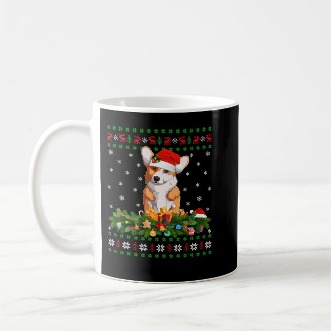 Corgi Dog Santa Merry Corgmas Ugly Christmas Sweat Coffee Mug (Left)