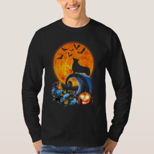 Corgi Dog Silhouette Moon Pumpkin Bat Halloween T-Shirt