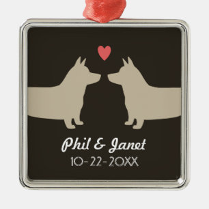Corgi Dog Silhouettes Love Wedding Couple Custom Metal Tree Decoration