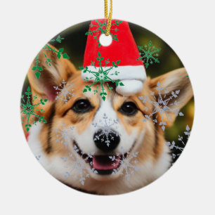 Corgi dog smiling christmas fun ceramic tree decoration