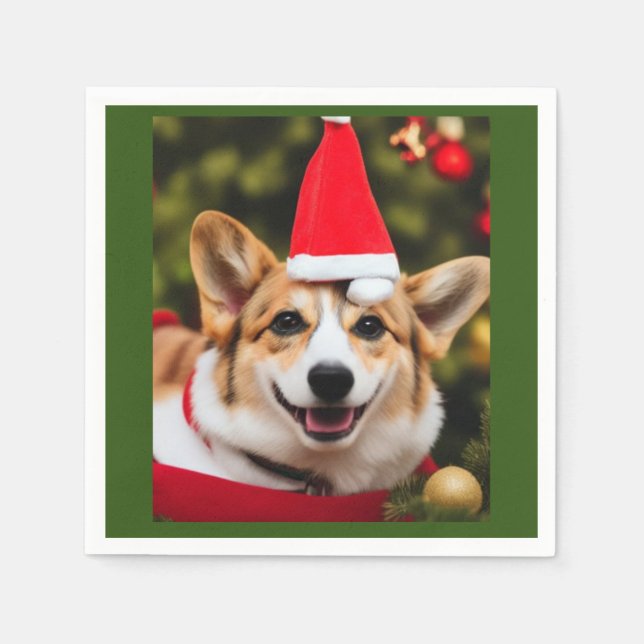 Corgi dog smiling christmas fun  napkin (Front)