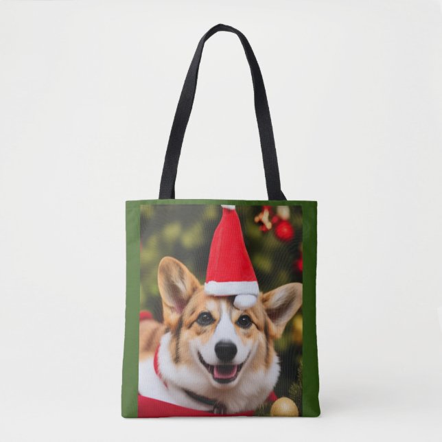 Corgi dog smiling christmas fun  tote bag (Front)