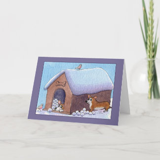Corgi Dog Snowball Surprise! Blank Card